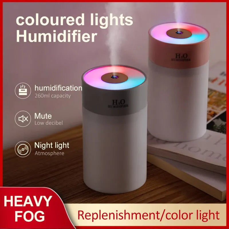 "Compact Luminous Humidifier - USB Portable Night Light & Air Moisturizer for Home & Car (260ml)"